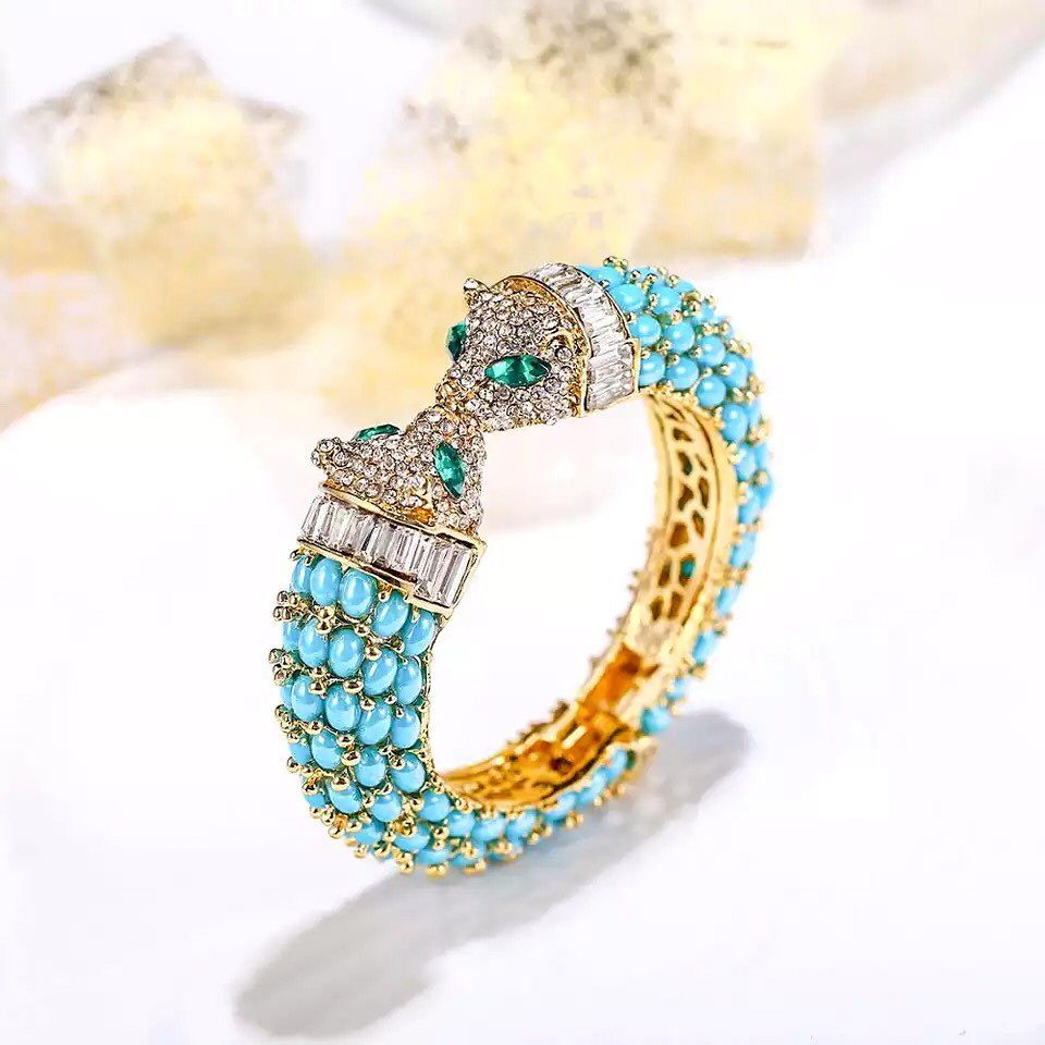 Leopard Bracelet - Zirconia and Turquoise Dots