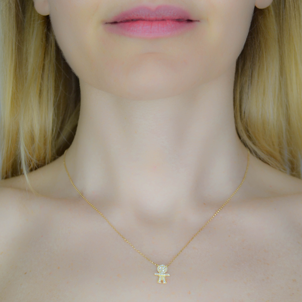 18K Yellow Gold Diamond Child Pendant Choker