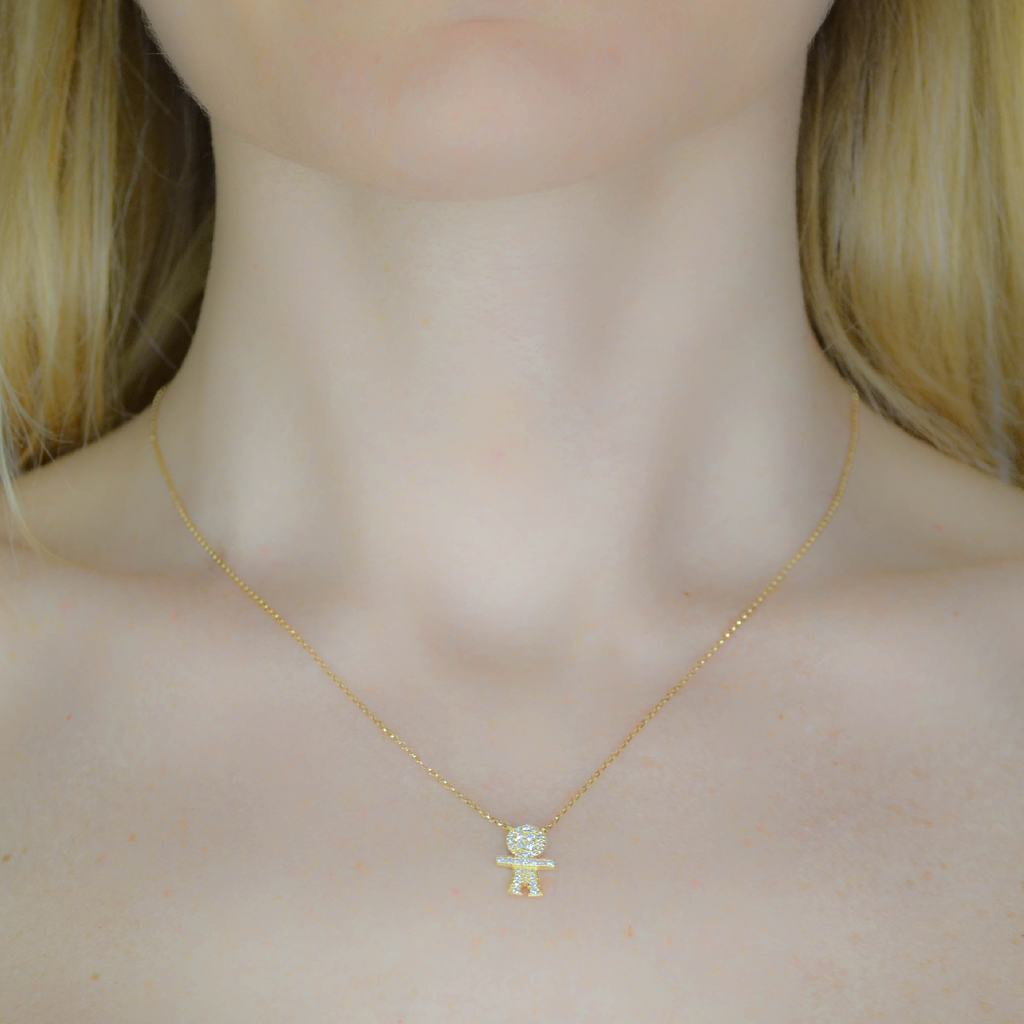 18K Yellow Gold Diamond Child Pendant Choker