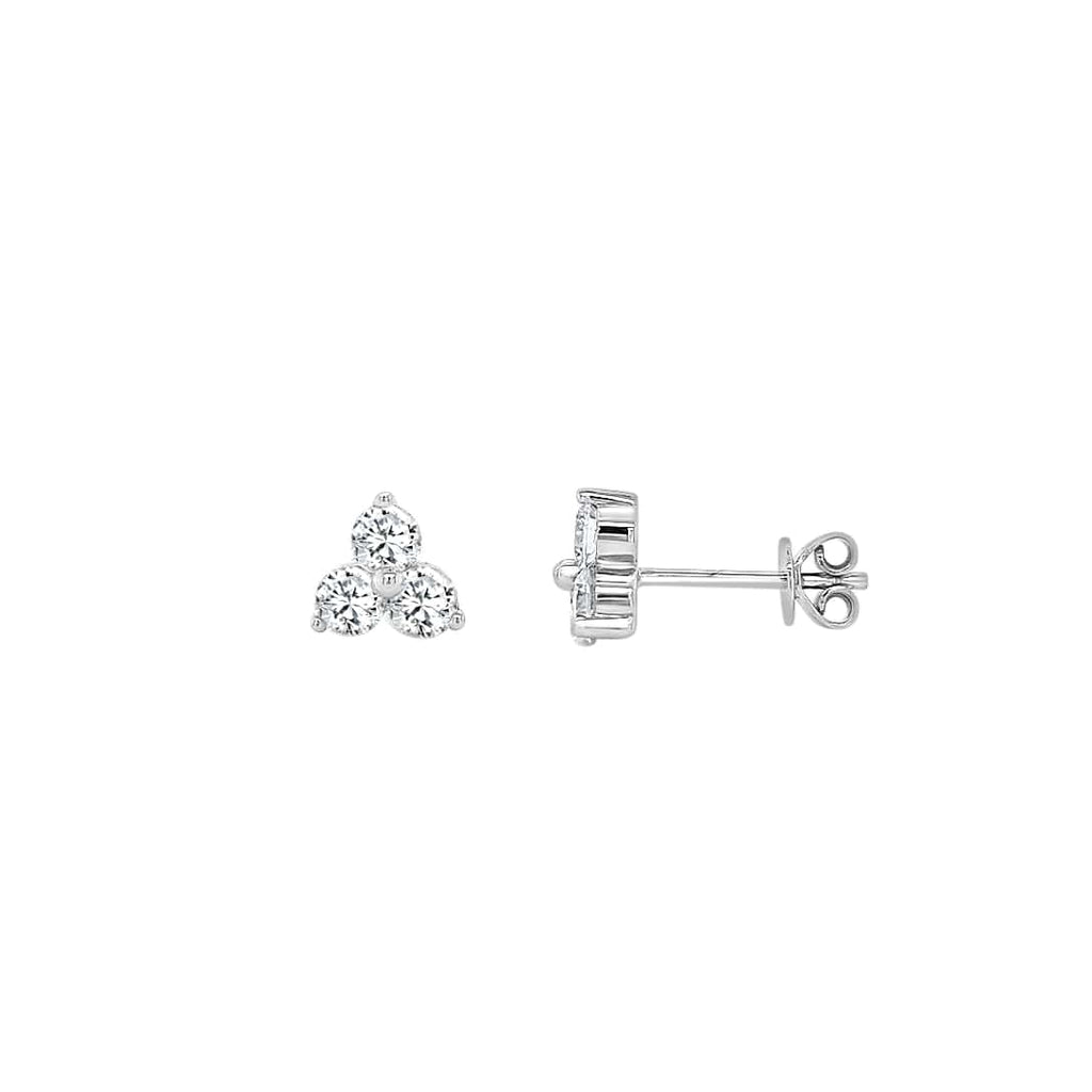 14K White Gold - Three Diamonds Earring