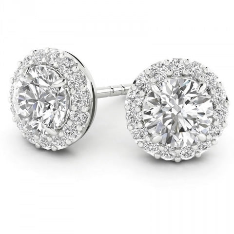 14K White Gold Round Earring With a Center Stone and Diamonds